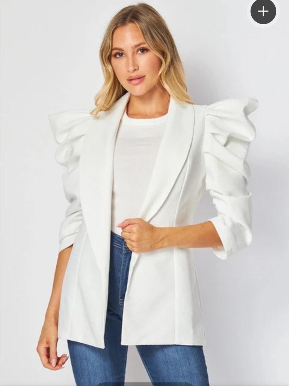 Mazik White Ruffled Shoulder Blazer